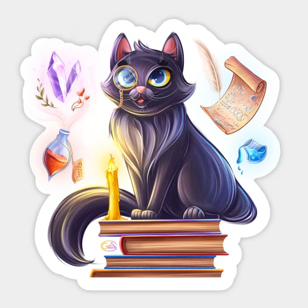 Cat a magician Sticker by Anastasiya Girsova